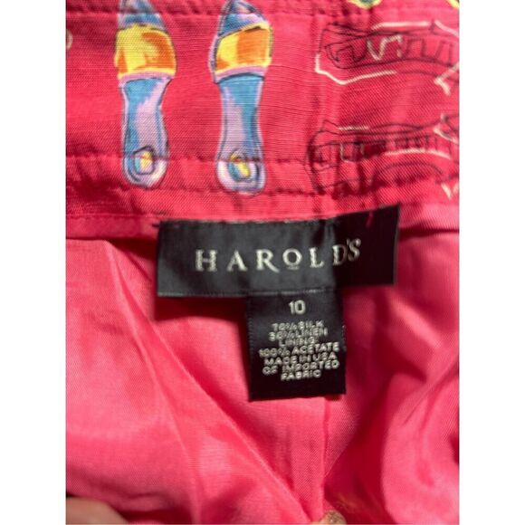 Harolds Womens Size 10 Pants Pink Silk Novelty Print Shoe Cropped Lined - Picture 3 of 5